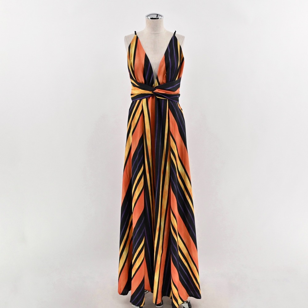 Luxxel Maxi Dress Womens Size L Multicolor Striped Sleeveless Twist Front Boho